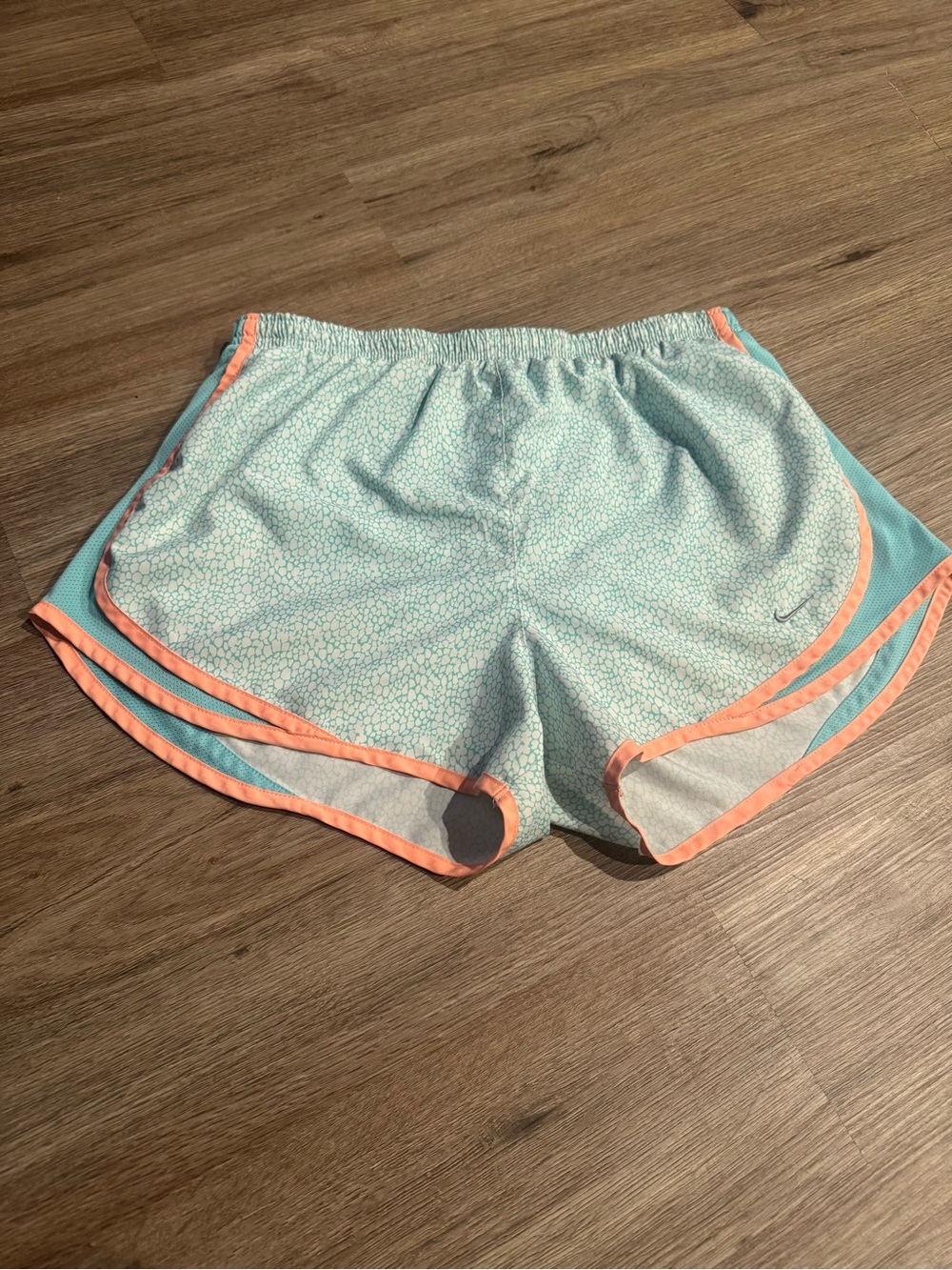 Nike Women's Light Teal Athletic Shorts with Coral Trim